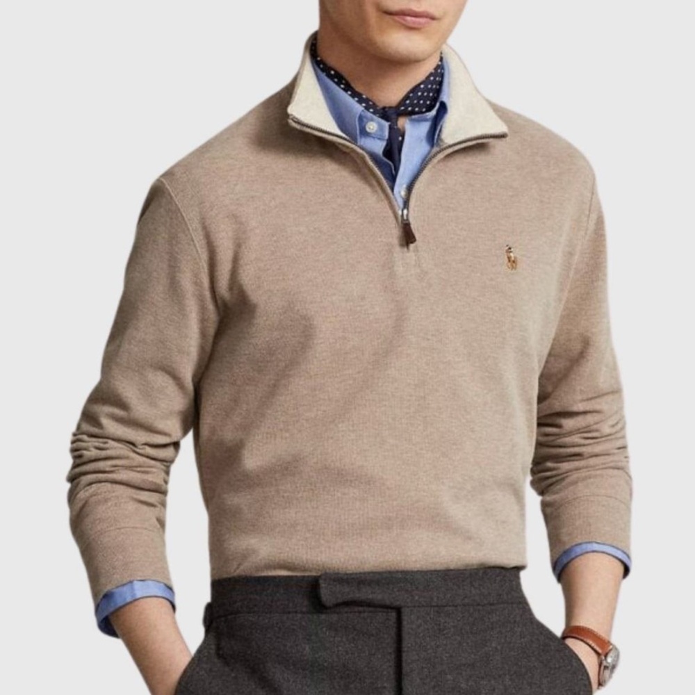 🛑SOLD 🥳 NWT Polo by Ralph Lauren classic brown 1/4 zipper pullover Estate Rib XL
